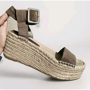 Vince Abby Brown Suede Leather Espadrille Platform Wedge Sandal Size 10M